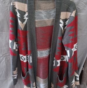 Geometric Patterned Open Cardigan